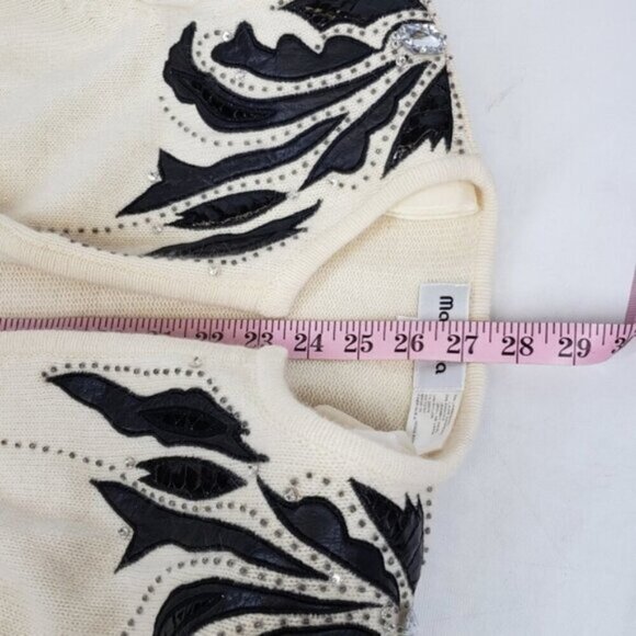 Vintage Lambswool Angora Open Cardigan Sweater Faux Leather Details with Bead… - Picture 13 of 15